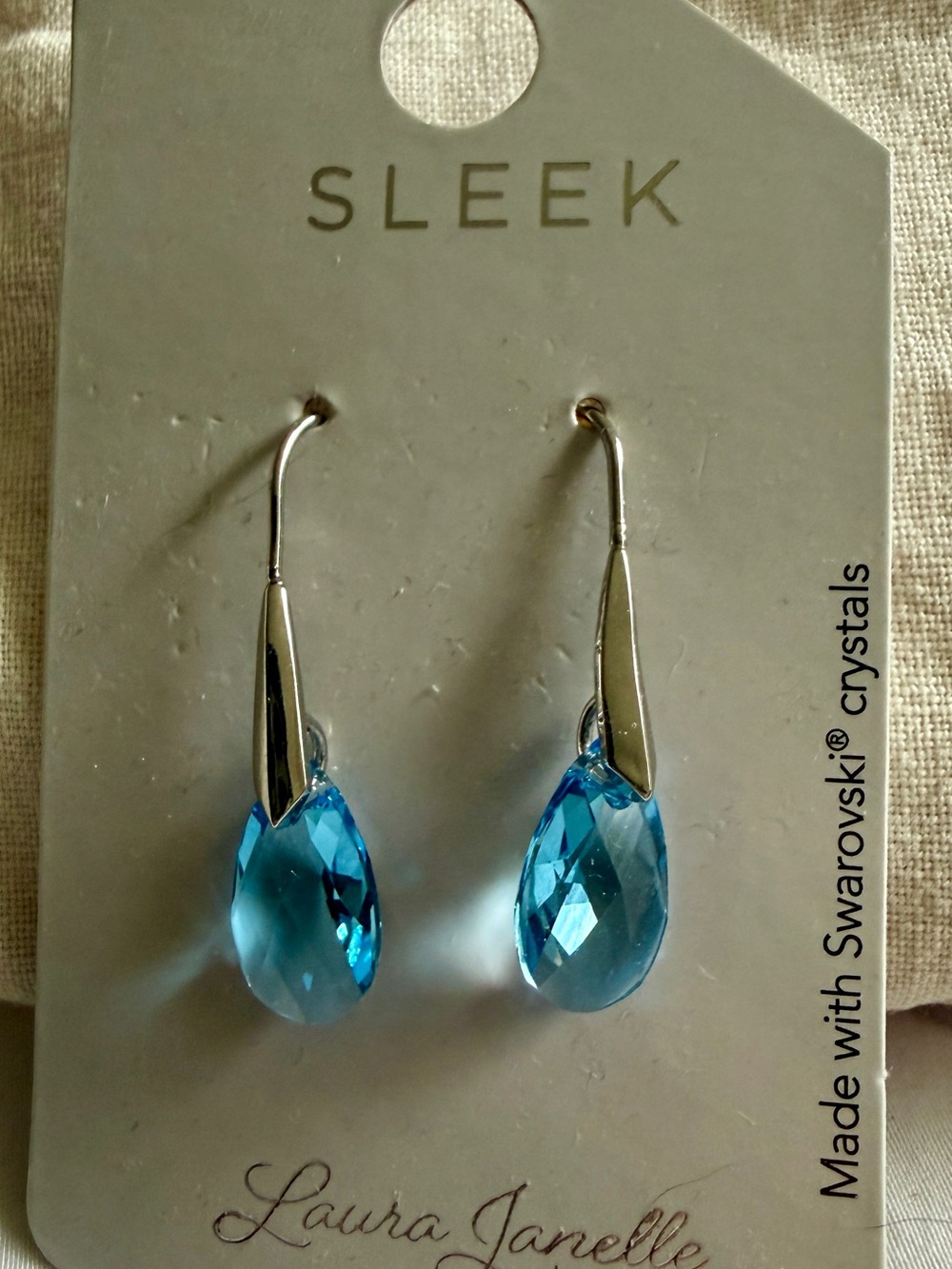 Sleek Blue Crystal Drop Earrings with Silver-Tone Hooks